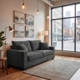 thumbnail image 6 of 69" 2 Seater Loveseat Sofa, Chenille Comfy Upholstered Small Couch with 2 Throw Pillows for Living Room, Apartment, Office (Dark Grey), 6 of 9