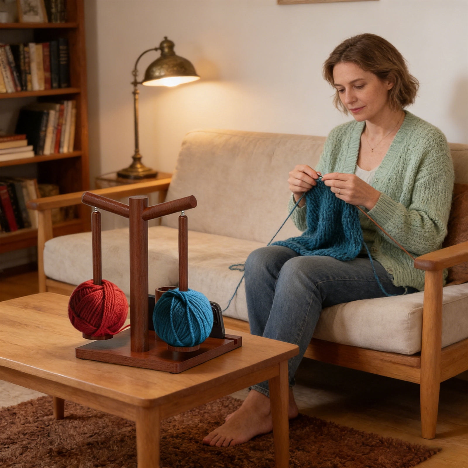 Yarn Dispenser Phone Stand Integrated Double Spindles Craft Organizers For Knitters And Crochet Enthusiasts