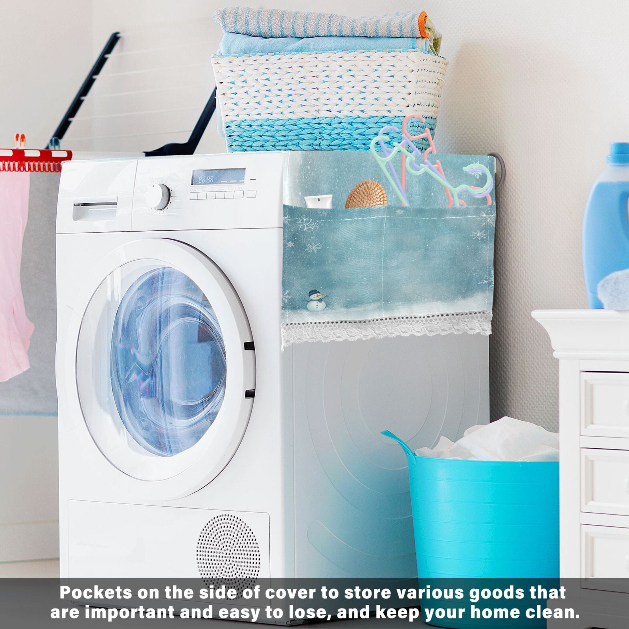 A SonwmanWasher and Dryer Covers Dust-Proof and Oil Resistant Fridge Cover with 4 Storage Pockets Washing Machine Top Cover for Laundry Kitchen Home 51.2 x 22 In