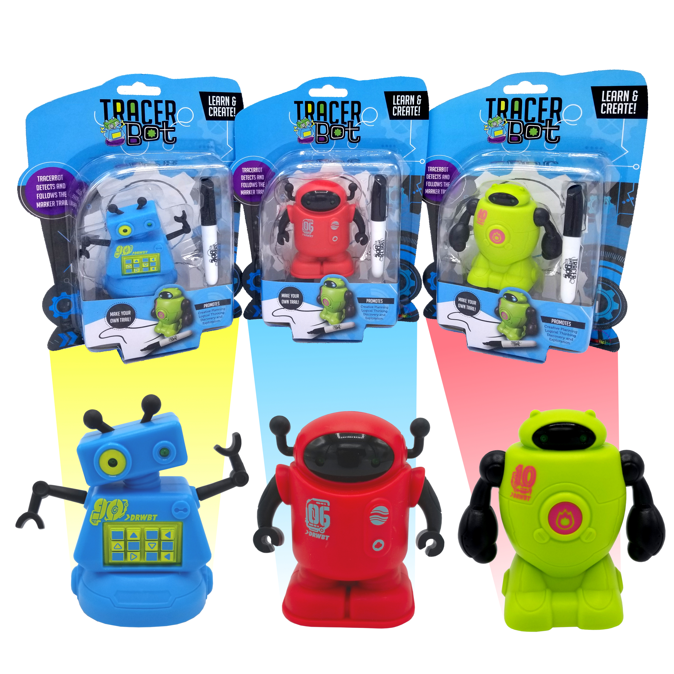 MUKIKIM Tracerbot - Blue – Mini Inductive Robot That Follows The Black Line You Draw. Fun, Educational, & Interactive Stem Toy with Limitless Ways to Play! Promotes Logic & Creativity Training…