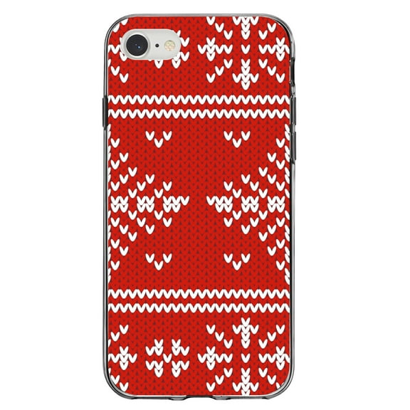 DistinctInk Clear Shockproof Hybrid Case for iPhone 7 8 SE (2020 Model) 4.7" Screen TPU Bumper Acrylic Back Tempered Glass Screen Protector - Red White Ugly Christmas Sweater - Christmas All Year