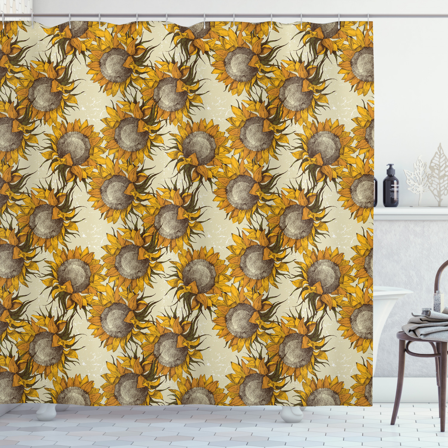 Ambesonne Sunflower Shower Curtain, Vintage Nature Ornament, 69"Wx84"L, Multicolor