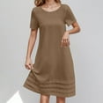 thumbnail image 2 of Ahuyic Summer Plus Size Dress For Women, Womens Short Sleeve Crew Neck Casual Dress, Womens Summer Cotton And Linen Short Sleeved Round Neck Pleated Dress Long Skirt, 2 of 6