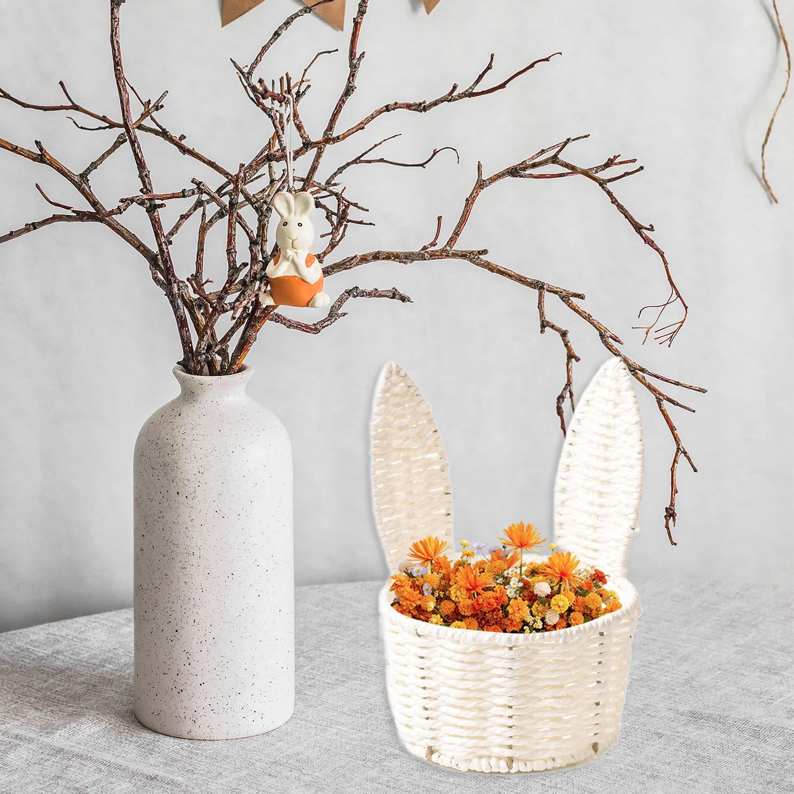 kowaku Easter Woven Bunny Ear Basket Storage Basket Candy Storage Creative Decorative Paper Rope Design Container Multipurpose Organizer Bunny Ear suitable for home decoration festive White