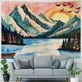 thumbnail image 4 of Nawypu Pink Mountain Tapestry for Bedroom, Aesthetic Tree Sunrise Tapestries Wall Hanging, Nature Lake Forest Landscape Poster, White Cloud and Birds shan Wall Decor for Home Bedroom, 4 of 6