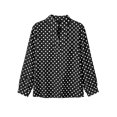 thumbnail image 4 of Tqcoqu Women's Polka Dot Stand Collar Half Placket Blouse Long Sleeve Loose Casual Office Long Shirt, 4 of 8