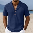 thumbnail image 2 of BUIGTTKLOP Mens Casual Cotton Linen Shirt V Neck Shirt Summer Button T Shirts Loose Short Sleeve Tee Shirt Trendy Beach T-Shirt, 2 of 6