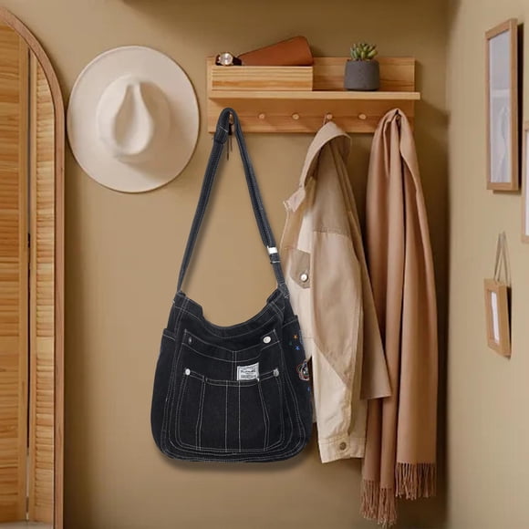 Bolso de hombro Yinane de mezclilla Negro para mujer de gran capacidad