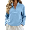 thumbnail image 2 of CQONEPT Women's Lightweight Half Zip Warm Sherpa Fleece Sweatshirt Fall Winter Cozy Pullover Tops with Zipper Pockets Sky Blue L, 2 of 7
