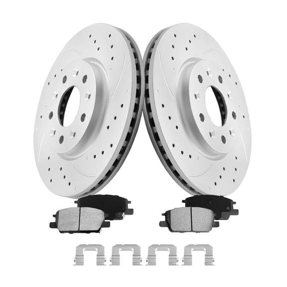 Aurogenix -Front Brake Kit for 2016 - 2020 Chevrolet Malibu,2018 - 2021 Equinox GMC Terrain Drilled and Slotted Brakes Rotors Ceramic Brake Pads Replacement:11.81 inch Rotors