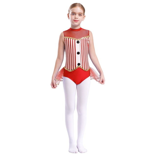 HULIJA Justaucorps de Danse à Paillettes pour Filles avec Jupe Tutu Sans Manches Costume de Cosplay de Cirque Rouge 14