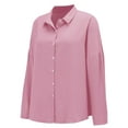 thumbnail image 5 of Pxiakgy Womens Long Sleeve Button Down Cotton Linen Shirt Blouse Loose Fit Casual V-Neck Tops Single Breasted Pleated Lapel Shirt Station Explosion Solid Color European and American Sleeve Top Pink S, 5 of 9