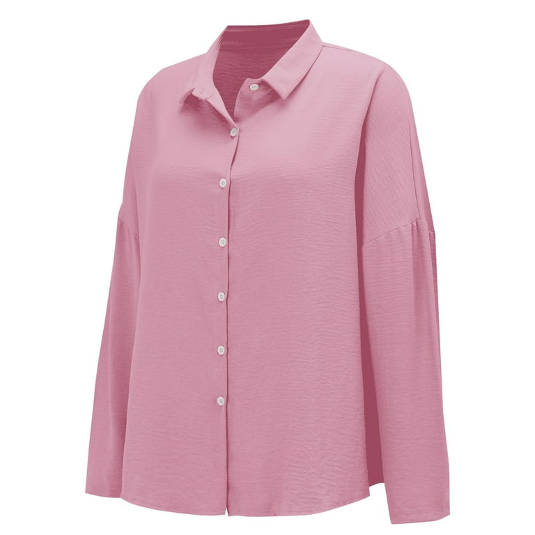 KALE Long Sleeve Shirts for Women Single Breasted Pleated Lapel