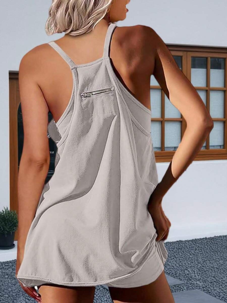 Light Grey Womens Sleeveless Athletic Tennis Mini Dress With Pockets For Workout And Summer