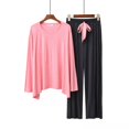 thumbnail image 2 of Diufon Long Sleeve Pjs Sets for Women Round Neck Loungewear Tops Lace-up Elastic Waist Pants Sets, 2 of 3