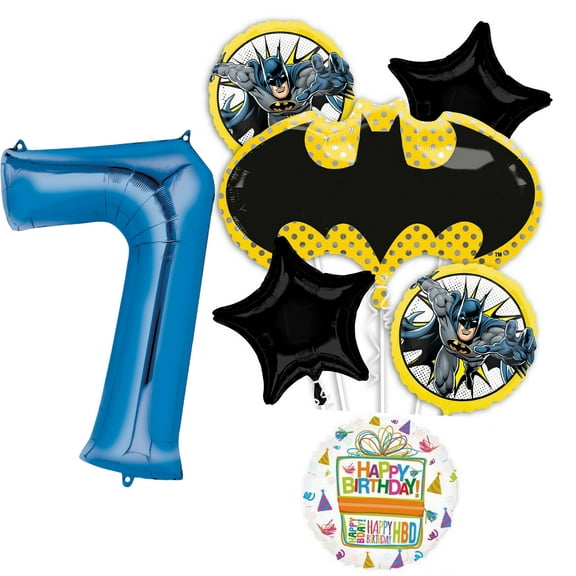 Anagram Batman 7th Birthday Party Supplies 7pc Balloon Bouquet Decorations