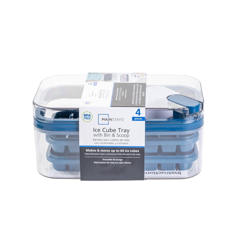 Mainstays 4-Piece Ice Cube Tray Set with Bin and Scoop for Freezer