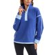 thumbnail image 2 of Sudadera recortada para mujer ATHLECHIC con media cremallera, forro polar, chaqueta oversized con bolsillos XL azul, 2 of 5