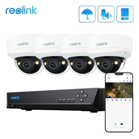 Reolink 8CH NVR 500V4 5MP IK10 PoE Surveillance Camera System,4Pcs Security Camera Car Pet Detection