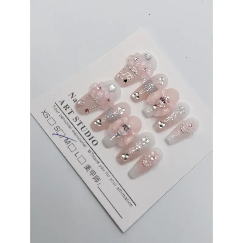 Purple Butterfly Pearl Handmade Wear Nail Starry Sky Clear Fairy Fake Nails Iris Nail Patch Finished Gift for Girl