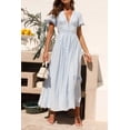 thumbnail image 5 of Women's V-Neck Puff Short Sleeve Midi Dress with Smocked Bodice and Zipper Detail 100% Polyester Everyday Wear, 5 of 18