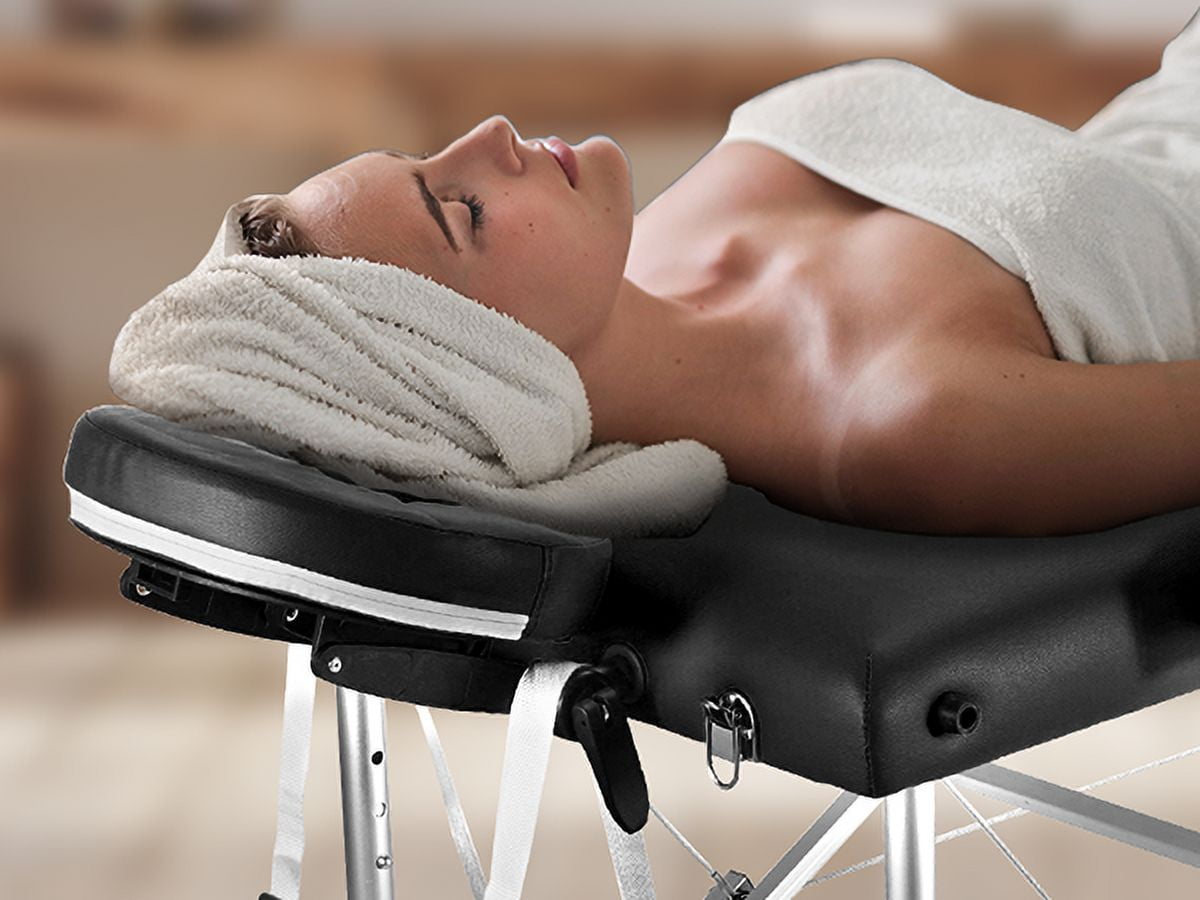 Naipo 3-Section Massage Table 73''Long 82'' Height Adjustable Folding with Carrying Bag for Salon Lash Treatments, Maximum weight capacity 661lbs, Black