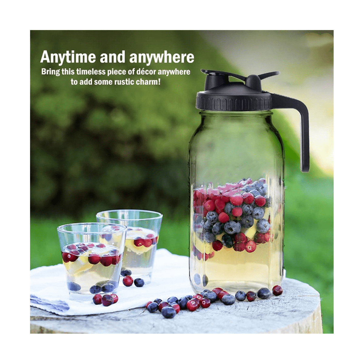 64Oz Glass Pitcher with Lid Wide Mouth Jar Leak-Proof, for Tea, Milk
