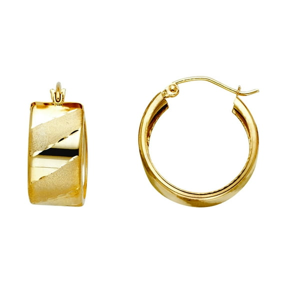 14k Yellow Gold St Wide Diagonal Sparkle-Cut Hoop Earrings 18x18mm Hoop Earring for Women