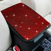 eing Auto Center Console Pad Crystal Bling Car Armrest Seat Box Cover Protector Universal Fit Diamond Car Decor Accessories for Women,13"x8.66",Red