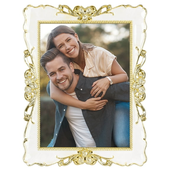 REGALWOVEN Picture Frame Vintage Retro Plated Photo Frame Decorated with Crystals for Tabletop Display Gold 5x7