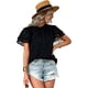 thumbnail image 2 of Blusa de lunares suizos, blusa de lunares con mangas con volantes para mujer, blusa de lunares con cuello redondo plisado de alta capacidad, 2 of 9