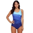 thumbnail image 1 of Traje de baño de una pieza con espalda cruzada y degradado azul para mujer, 1 of 6