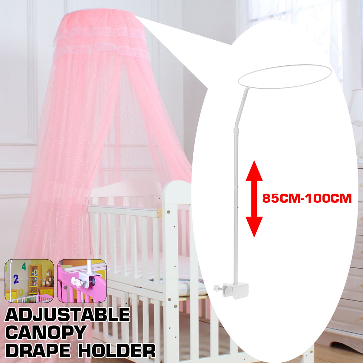 LUXURY BABY CANOPY HOLDER FOR COT/ COT BED PINK DRAPE