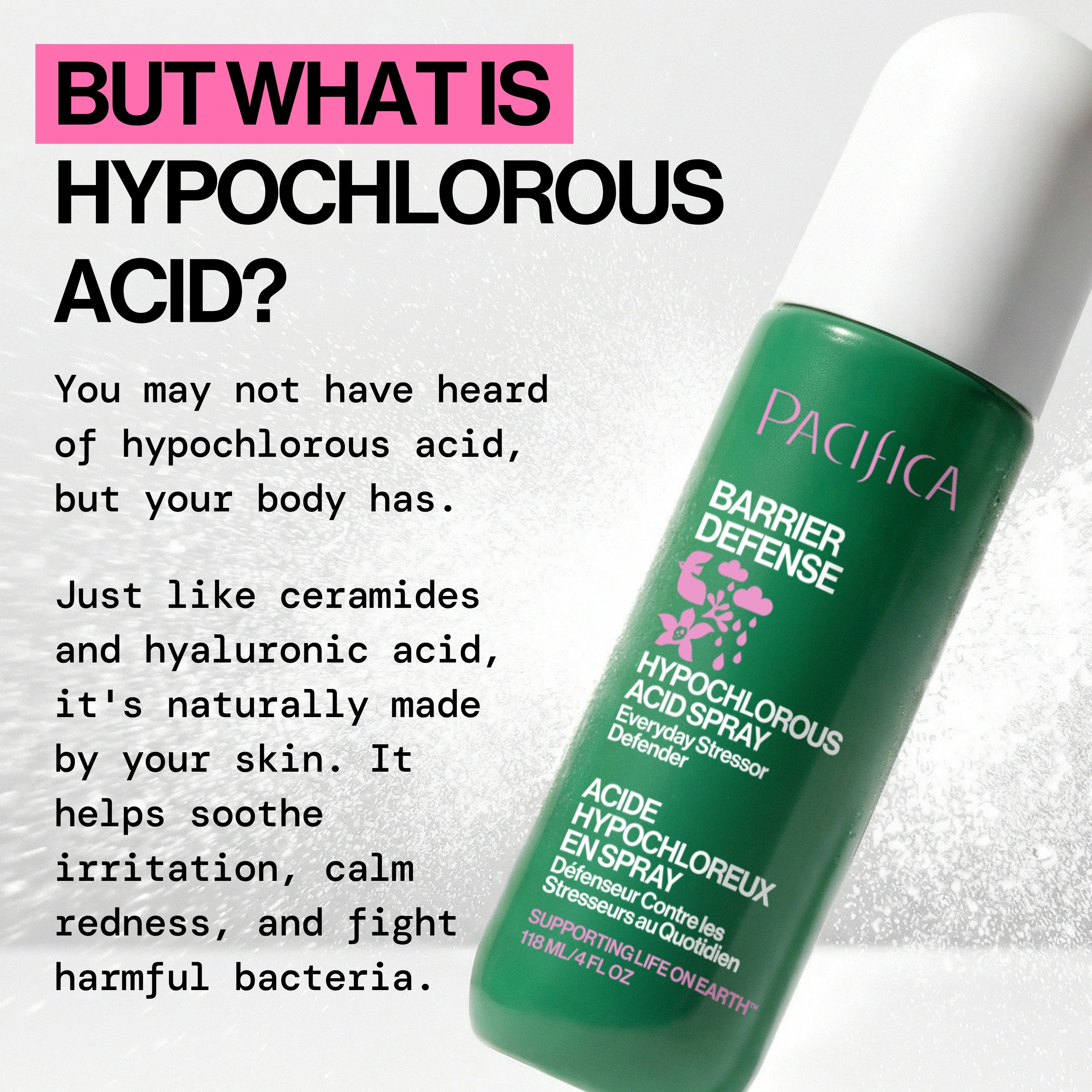 Pacifica Barrier Defense Hypochlorous Acid Spray for Face and Skin to Soothe Redness, Acne, Eczema, and Irritation, Non-Toxic Vegan and Cruelty Free Formula, Fragrance-Free, 4 fl oz