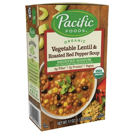 (3 Pack) Pacific Foods Organic Soup, Reduced Sodium Vegetable Lentil and Roasted Red Pepper, (Best Roasted Red Pepper Soup)
