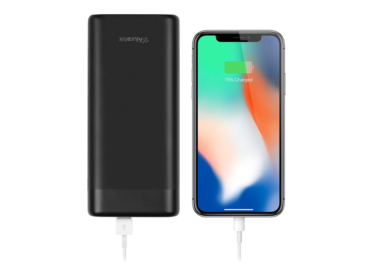 Aluratek APBQ20F - 65W Fast Charge 20,000 mAh , QC 3.0 - 3 outputs 2 x USB, 1 x USB-C PD Power Bank