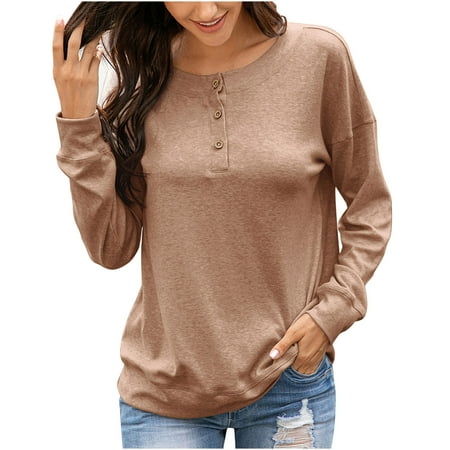 

Women s Spring And Autumn Casual Temperament Round Neck Solid Color Lantern Sleeve Ruffle Irregular Long Sleeve Top
