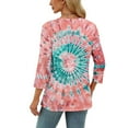 thumbnail image 5 of JTZGDY Western Shirts for Women Cute Floral/Striped/Tie Dye Bleached Printed Summer 3/4 Length Sleeve U-Neck Basic Tees Tops Trendy Oversized Comfy Tunic Tshirt Blouse Multicolor#18 XXL, 5 of 10