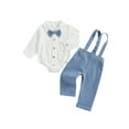thumbnail image 1 of Conjunto de ropa de 2 piezas para bebé niño: pelele de manga larga con solapa y botones, pantalón con tirantes de color liso., 1 of 9
