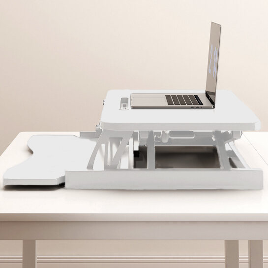 32 Inch Height Adjustable Desk Converter - Sit Stand Riser with Wide Keyboard Tray, Dual Monitor Workstation, White, for Office & Home Five