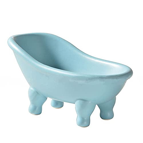 Ceramic Blue Clawfoot Bathtub Bar Soap Dish for Bathroom Shower Decorative Soap Dish Sponge Holder Shower Bar Soap Tray Container for bathroom Kitchen Sink
