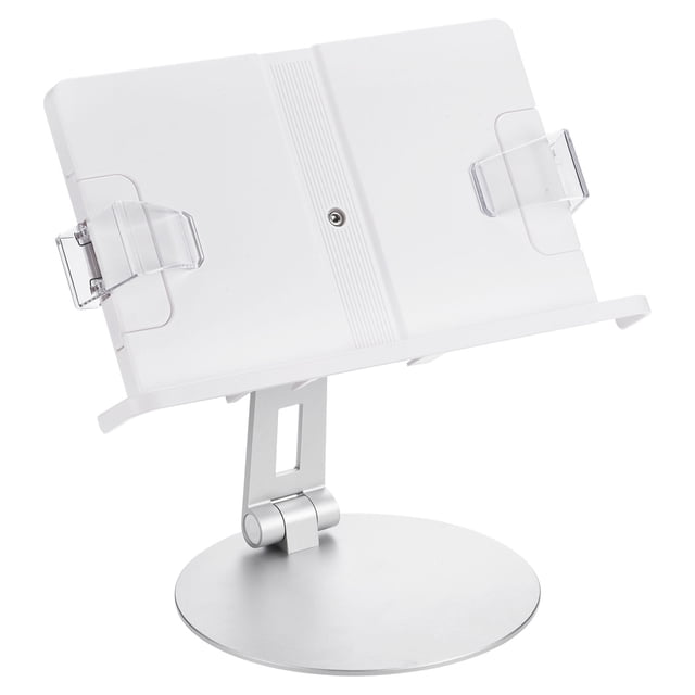 Libro Soporte para Lectura, 360° Rotación Ajustable Libro Soporte con Giratorio Base Adecuado para Libros Portátil Texto Libro Revista Tableta, Blanco