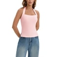thumbnail image 2 of INSPIRE CHIC Halter Tops for Women Sleeveless Tank Top Square Neck Summer Going Out Tops with Side Slits M Pink, 2 of 5
