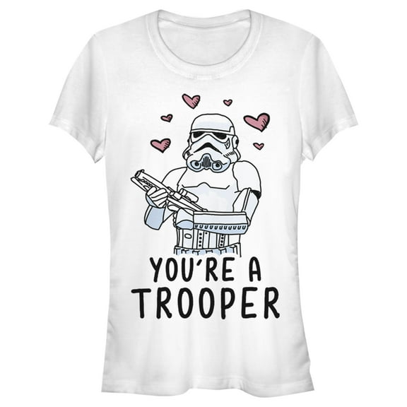 Junior's Star Wars Valentine's Day You're A Trooper Graphic Tee White Small