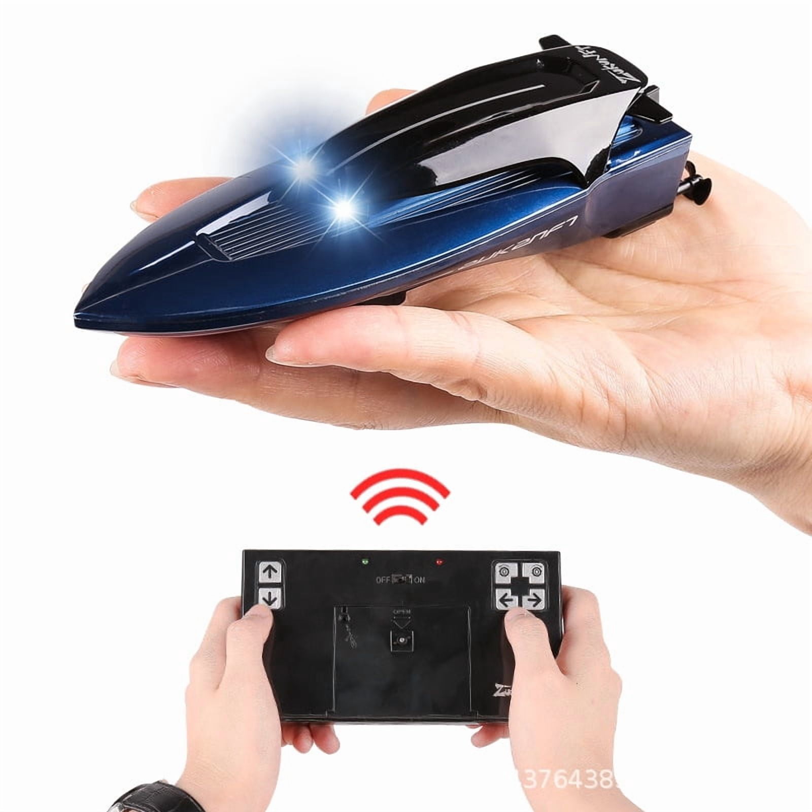 Funtogether Toys Mini RC Boat, 2.4GHz Remote Control Speedboat with Dual Motors & LED Lights, Water-Activated Racing Toy for Pools and Bathtubs