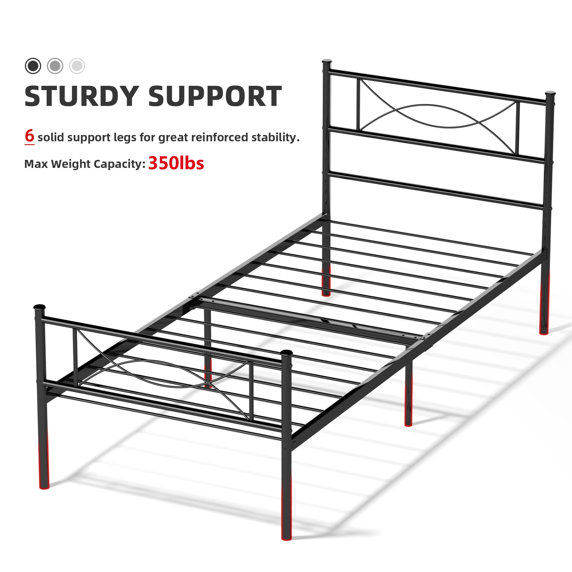 Yoneston Easy Assembly Metal Bed Frame Twin Platform Bed Frame with Headboard Footboard No Box Spring for Kids Adult
