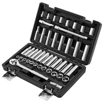 KFFKFF 44-Piece Socket Set, 3/8-Inch Drive, SAE & Metric Sizes, Includes Deep & Shallow Sockets, Ratchet, Accessories, and Storage Case, Made of CR-V Steel for Automotive Maintenance