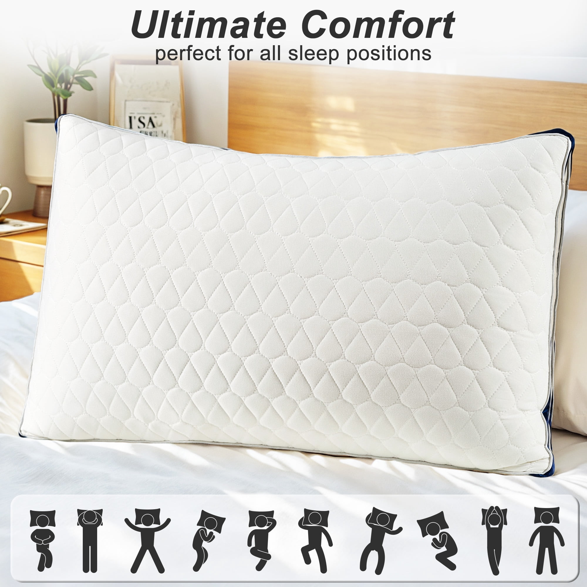Pillow for Bed, 2 Pack Standard Bed Pillows, Gusseted Quilted Pillows for Side, Back or Stomach Sleepers