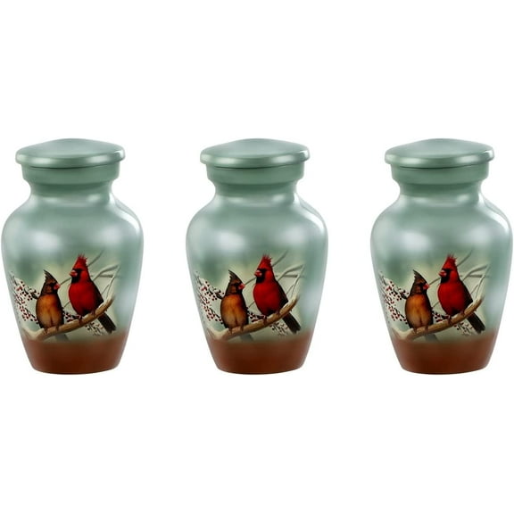 Forever URNS Keepsake Urn – Cardinal Birds Small Keepsake Qnty 3 - Keepsake Urn for Human Ashes with 1 Velvet Box-Mini Keepsake Urn - Affordable Keepsake Urn