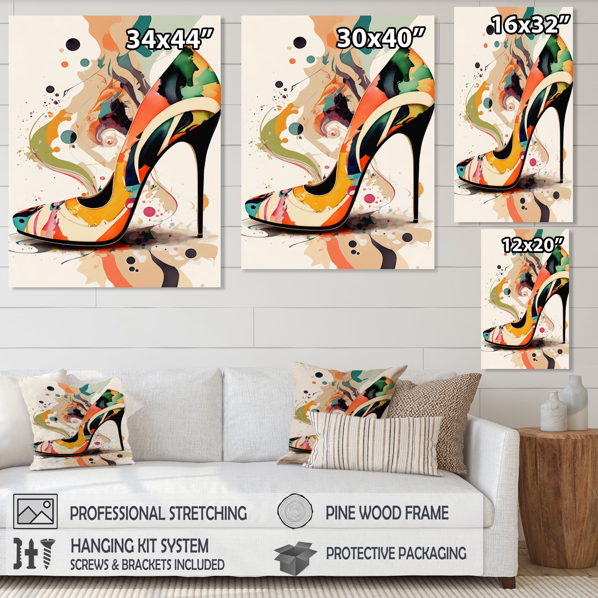 Designart Retro Art Deco High Heel Shoe VIII Canvas Wall Art